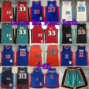Custom S-6XL Shady 313 Eminem Classic Retro 1998-99 Basketball 33 Grant Hill Jersey Classic Vintage Joe Dumars Dennis Rodman Isiah Thomas Chemises de sport respirantes