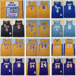 Mitchell et Ness Basketball Jersey 8 Bean The Black Mamba 2001 2002 1996 1997 1999 Couverte de bonne qualité Équipe jaune bleu violet Vintage Retour