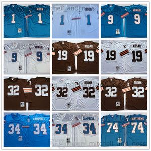 Klassiek Vintage 1990 College Football 32 Jim Brown Jersey Vintage 19 Bernie Kosar 1 Warren Moon 9 Steve McNair 34 Earl Campbell 74 Bruce Matthews Gestikte Jerseys