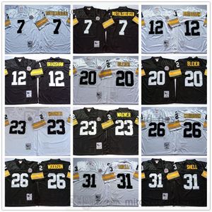 Classique Vintage 1990 Football universitaire 7 Ben Roethlisberger Jersey Vintage 12 Terry Bradshaw 20 Rocky Bleier 23 Mike Wagner 26 Rod Woodson 31 Donnie Shell Maillots