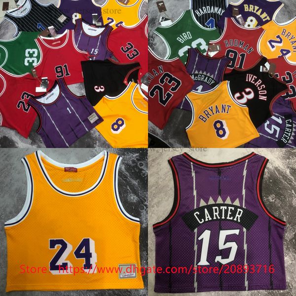 Maillot de basket-ball rétro classique pour jeunes filles imprimées en bois dur Allen Iverson Vince Carter Dennis Rodman Penny Hardaway Tracy McGrady Bird Pippen Jerseys