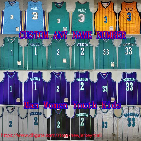 Personnalisé S-6XL Mitchell et Ness 2005-06 Basketball 3 Chris Paul Jersey Classique Vintage 2 Larry Johnson 1 Tyrone Muggsy Bogues Alonzo Deuil Dell Curry Respirant
