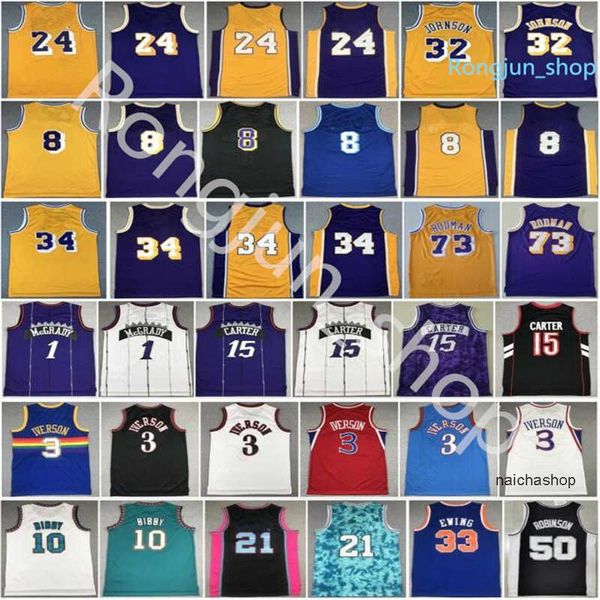 Mitchell e Ness Camisa de basquete retrô costurada Iverson Pippen Rodman McGrady Anthony Garnett Malone Mutombo Bibby Stockton Campbe