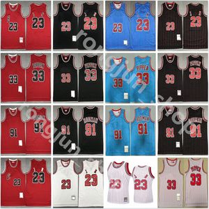 Mitchell et Ness rétro cousu hommes maillots de basket-ball 23 Michael respirant équipe rouge blanc bleu noir rayure taille S-2XL