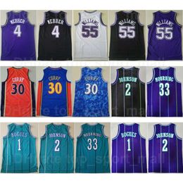 Vintage basketbal Chris Webber Jerseys 4 Jason Williams 55 Stephen Curry 30 Tyrone Muggsy Bogues 1 Larry Johnson 2 Alonzo Rouw 33 Retro Uniform Throwback