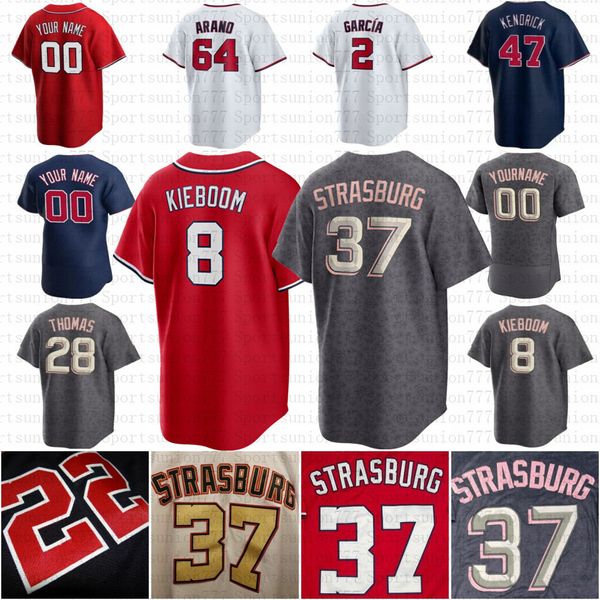 11 Ryan Zimmerman 37 Stephen Strasburg Maillot de baseball personnalisé CJ Abrams Cherry Blossom Nelson Cruz Carter Kieboom Alcides Escobar Ruiz Hunter Harvey Patrick Corbin