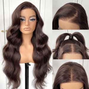 MITIMES 13x6 Chocoladebruin Lijmloze Pre Geplukt Synthetische Lange Body Wave Wear and Go HD Lace Front Pruik