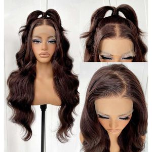 Mitimes 13x6 HD Glueless pruik vooraf geplukt Ready To Wear Go 24inch Long Body Wave Synthetic for Black Women, Chololate Dake Brown Lace Front Pruiken