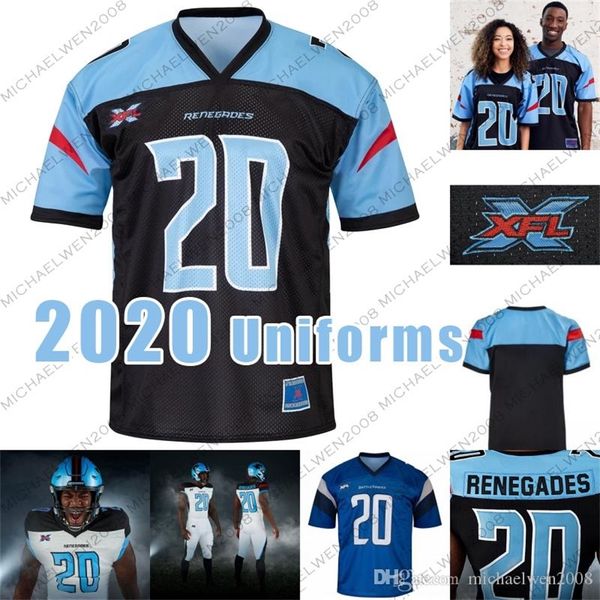 MitNess Renegades 2020 Uniformes Landry Jones Camisetas de fútbol Philip Nelson Lance Dunbar Flynn Nagel Sean Price Frank Alexander Tegray Scales