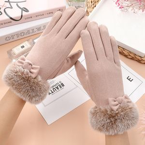 Mitten Winter Keep Warm Touch Screen Plus Cashmere Espesar Guantes Ciclismo Drive Elegante Arco Muñeca de felpa Antideslizante A prueba de viento 230829