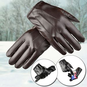 Mittens 1pair Men's PU Leather Winter Autumn Driving Keep Warm Gloves Cashmere Tactical Gloves Black Outdoor Sports Waterproof Mitten 230905