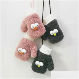 Manoplas Muñeca de dibujos animados Cuello colgante Guantes para niños Bebé Veet Mittens Moda Encantador Invierno Cálido 7 colores Venta al por mayor Entrega de gota Fa Dhlsb