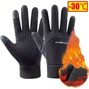 Wanten Fietsen Winterhandschoenen Voor Heren Touchscreen Outdoor Fleece Warm Volledige Vinger Motorfiets Waterdicht Winddicht 230829