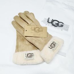 Mitones de cuero de diseñador para mujer, guantes cortos de lana gruesos, guantes protectores simples y lisos a la moda Vintage