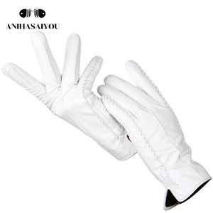 Mitaines Mode gants en cuir blanc femmes en cuir véritable gants blancs en peau de mouton gants courts confortables pour femmes doublure chaude-2226D 230211