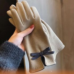Mitaines gants de créateur hiver femmes nœud papillon peluche épaissie équitation véhicule électrique écran tactile froid et chaud