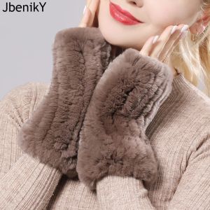 Mitaines Mitaines femmes 100% véritable tricoté Rex fourrure de lapin hiver chaud dame gants sans doigts à la main tricot mitaine 230202