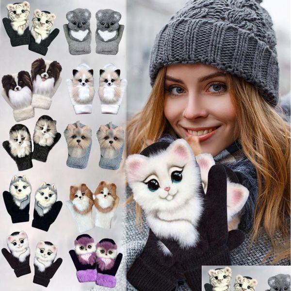 Mittens Simation 3D Animal Invierno Guantes Cálidos Largo Lindo P Peludo Fl Dedo Manoplas Suave Regalo de Navidad para Hombres Entrega de Gota Moda Ac Dhuel