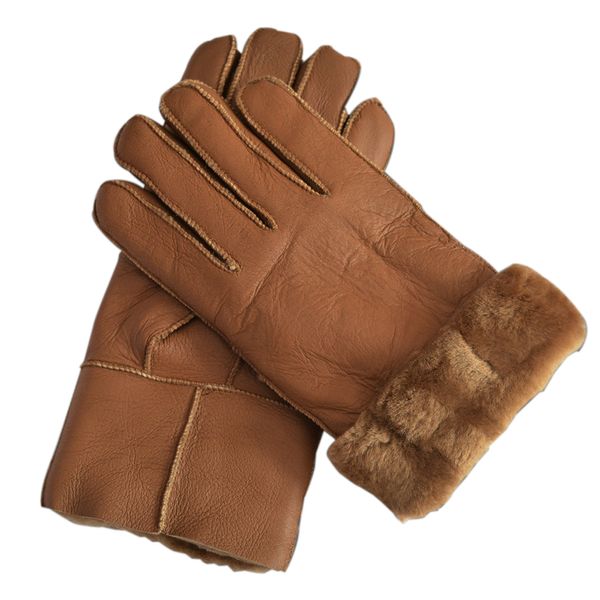 Mitaines gants d'hiver hommes en cuir mitaine en peau de mouton fourrure avec doublure en laine 230201