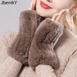 Manoplas para mujer 100% auténtico tejido de piel de conejo Rex invierno cálido guantes sin dedos para mujer manopla de punto hecha a mano 230202