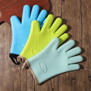 Mitts Silicon oven handschoenen met vingers katoen vijf vinger korte silicagel hittebestendige dikke siliconen keuken barbecue koken RRA11743