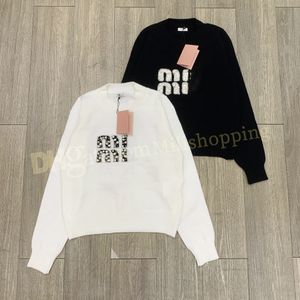 Miu 100% cachemire femmes chandails tricotés concepteur perlé pull broderie longue sweat à capuche et manches longues pull Jumprt femmes hauts