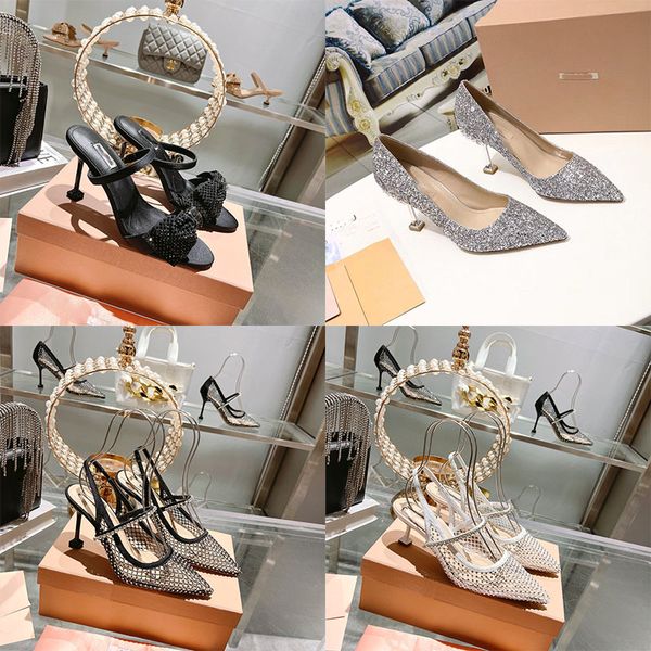 Miu designer italien printemps et automne chaussures à talons hauts chaussures à talons hauts noires pour femmes de la mode classique chaussures en maille spéciale diamant sandales dames chaussures de sport.