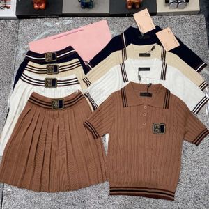 Miu geborduurde jurk zomer Polo shirt gebreide korte mouwen T-shirt mode mini-jurken ontwerper shirts college stijl korte top tweedelige set