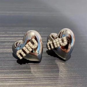 Miu Letter Love Metal Rhinestone Earrings with Versatile Heart Shape Stereoscopic Metal Sense Earrings INS Network Red Premium Sense