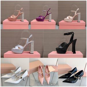 miu chaussures miui miu dames chaussures habillées de luxe designer talons hauts satin de soie pointu arc strass noir rose mode fête bureau carrière sandales de mariage formelles 35-41