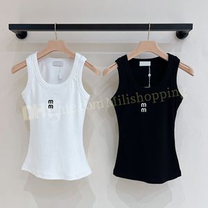 Miu Mujeres Top Tanques Chaleco Camisetas Mezcla de algodón Camisetas sin mangas Faldas de diseñador Traje de yoga Vestido de dos piezas Sujetador Chaleco Señoras Sólido Vintage Camiseta Mujer Deportes Tanques de punto