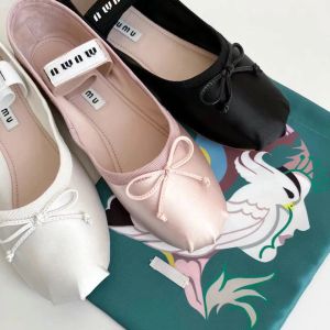 MIUI Ballet Flat Robe Shoe for Woman Man Bow Silk Dance Shoe Luxury Designer Shoe Sexy Trainer Yoga Casual Canvas Chaussures Ballerina Walk Outdoor Shoes Loafer 792