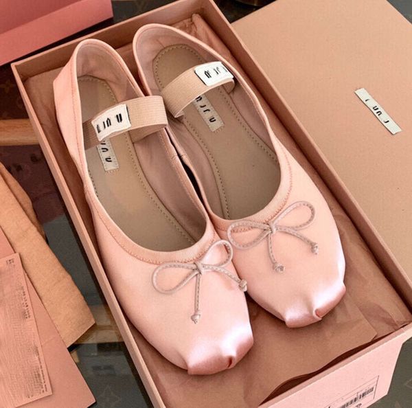 Miui Ballet Flat Paris miui Zapatos De Ballet Zapatos De Baile Profesional Bailarinas De Satén Plataforma Mm Bowknot Boca Poco Profunda Un Solo Zapato Sandalias Planas Para Mujer Mocasín 990