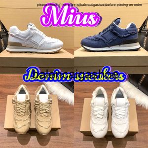 MiUi-ontwerper Mius 574 2023 denim sneakers casual schoenen mode dames sneaker koloniaal beige koninklijke blauw wit nieuwste dames trainers maat 35-40 miumiuss
