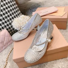 MIUI High Diamond Mary Heels zapatos Jane Mesh Fiesta transpirable Niñas Pearl Crystal High Tels Vacaciones Sweet Elegant Princess Zapatos