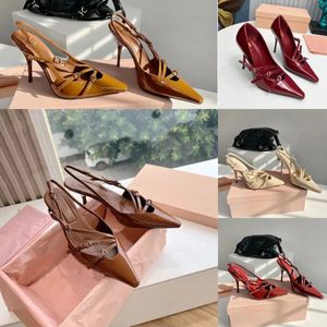 MIUI Cuir Slingback Talons High 5,5 cm 9cm Chaussures de créateurs Sandales de luxe pour femmes Chigle de talon pointu