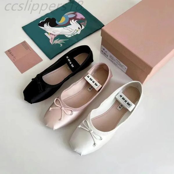 Miui Luxury Silk Satin Ballet Flats Yoga Élastique Chaussures Far Foot Shoes Casual Chores Chaussures Chauxes en cuir