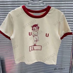 Miui shirt tops dames designer kleding t-shirts miui cartoon kat meisje print korte kale taille t-shirt kleuren randen randen met korte mouwen top t-shirts voor mui mui t-shirt 228