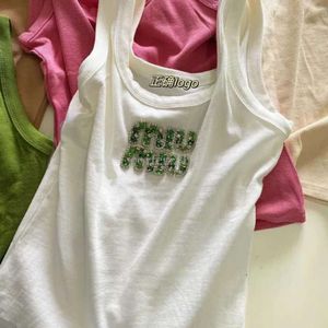 MiUi Shirt Dames T -shirtontwerper T -shirt Summer Miui Nail Bead Letter Zware industrie strakke passende vest Nieuw afslanke Suspender Bottom Mouwloze Mui Mui Mui Top Shirt 4665