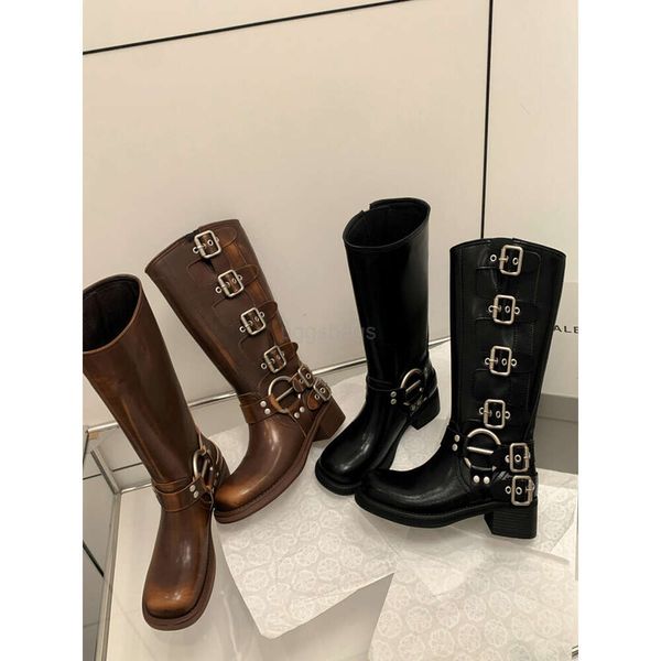 MIUI Shoe Menglings Sleeve Mid Best Quality High Same Style ~ Amius Western Cowboy Boots Boots Female Bottes de moto grossière Bottes de moto