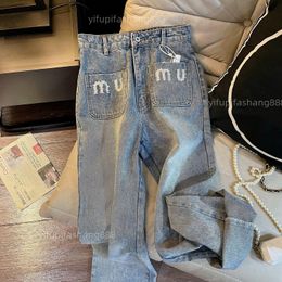 Miui Topkleding Damesjeans Jeans Dames Dames Bell Bottom Denim Broek Taille Mode Blauwe broek Broek Ontwerp Joggingbroek