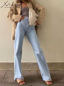 Miukomiya Jeans hétéros femmes hautes streetwear streetwear bleu petit ami pantalon denim la jambe large jeans blanc pour les femmes 240415