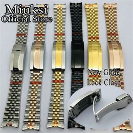 Miuksi 20mm argent noir or bracelet glissière glissière fermoir 904L bracelet en acier inoxydable ajustement boîtier de montre bracelet de montre 220819