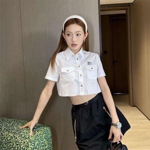 Miumiues shirt ontwerper luxe mode dames blouses lente/zomer nieuw vers kort wit shirt korte mouwbrief geborduurd shirt