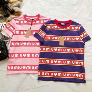 Miumiues t-shirt ontwerper luxe mode dames t-shirt vroege lente liefde letter print korte mouw t-shirt dames veelzijdige roze ronde ronde nek streep top