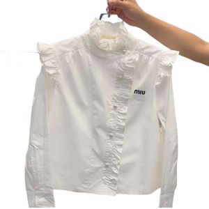 Miumius Shirt Designer Luxe Mode Dames Shirt Lange Mouwen Herfst Nieuwe Kleine Markt Ontwerp Gevoel Uniek en Mooi Hoogwaardig Uitloper Temperament Top