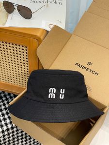 Miumiuu Fisherman's Hat Luxury Designer Broidered Bucket Hat Twill Cotton High Quality Wide Brim Hats for Men and Women