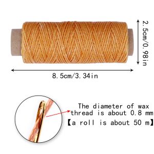 Miusie 1pc 50m 150d 1 mm Cordon de fil ciré en cuir pour outil d'artisanat de bricolage Coux à main