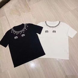 Mivmiv T-shirt Women Designer T-shirt Fashion Hot Diamond Lettre broderie Tee Graphic décontracté pull rond