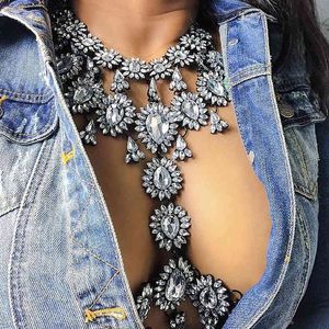 Miwens 2021 Trendy Grote Metalen Crystal Chains voor Dames Klassieke Sexy Club Bright Big Stone Necklace Body Sieraden
